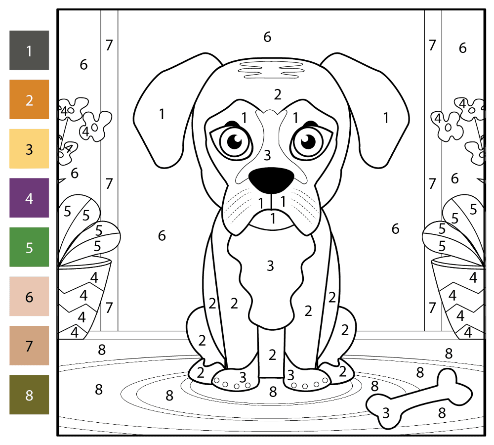 Boxer Dog Color By Number Coloring Page Md Coloring Page — Free Printable — free printable coloring page